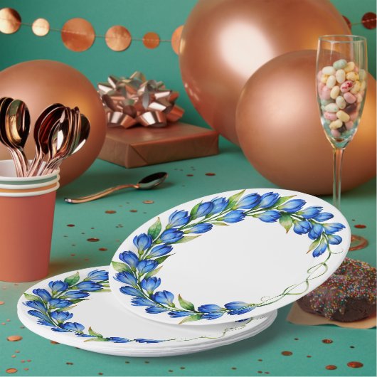 Blauw bloemenkrans bord (Multi)