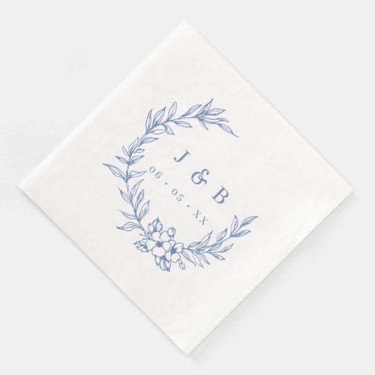  blauw bloemenkrans monogram servet (Hoek)