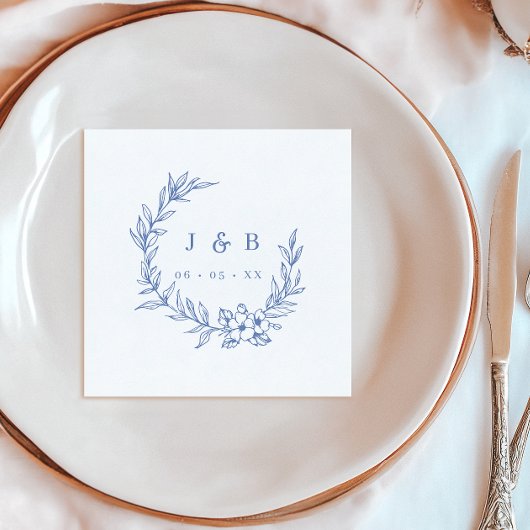  blauw bloemenkrans monogram servet