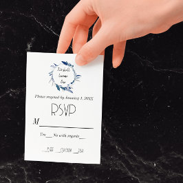Blauw bloemenkrans Twee worden één Trouw-RSVP RSVP Kaartje