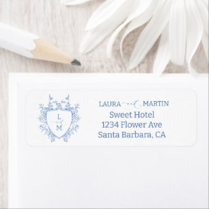 Blauw bloemenkroonframe, kalligrafie schrift uitno etiket