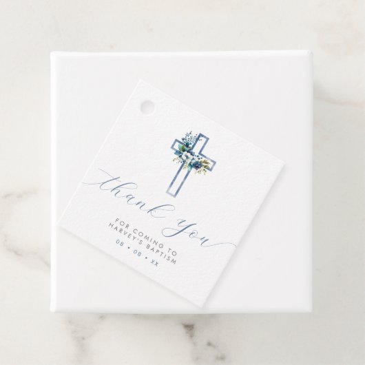 Blauw Bloemenkruis Dank u Bedankjes Labels (In situ)