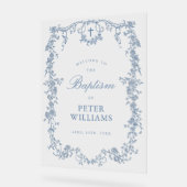 Blauw  Bloemenkruis Doop Welkom Acryl Bord (Hoek)