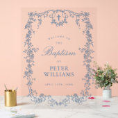 Blauw  Bloemenkruis Doop Welkom Acryl Bord (Huwelijk)