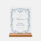 Blauw Bloemenkruis Doop Welkom Acryl Bord (Voorkant)