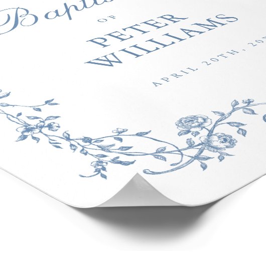 Blauw  Bloemenkruis Doop Welkom Poster (Hoek)