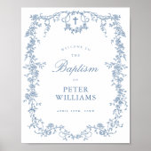 Blauw  Bloemenkruis Doop Welkom Poster (Voorkant)