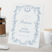 Blauw Bloemenkruis Doop Welkom Reclamebord Met Voetstuk (Insitu)