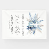 Blauw Bloemenkruis Eerste Communie Spandoek (Horizontaal)