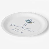 Blauw Bloemenkruis God zegene doop Papieren Bordje (Gekanteld)