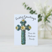 Blauw Bloemenkruis Paasreligieus Briefkaart (Staand voorkant)
