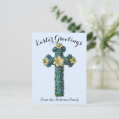Blauw Bloemenkruis  Paasreligieus Briefkaart (Staand voorkant)