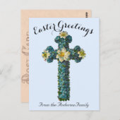 Blauw Bloemenkruis  Paasreligieus Briefkaart (Voorkant / Achterkant)