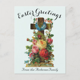 Blauw Bloemenkruis  Paasreligieus Briefkaart