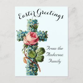 Blauw Bloemenkruis  Paasreligieus Briefkaart