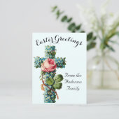 Blauw Bloemenkruis  Paasreligieus Briefkaart (Staand voorkant)
