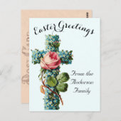 Blauw Bloemenkruis  Paasreligieus Briefkaart (Voorkant / Achterkant)