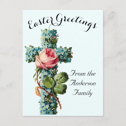 Blauw Bloemenkruis  Paasreligieus Briefkaart (Voorkant)