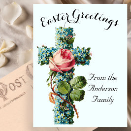 Blauw Bloemenkruis Paasreligieus Briefkaart