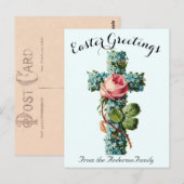 Blauw Bloemenkruis Paasreligieus Briefkaart (Voorkant / Achterkant)