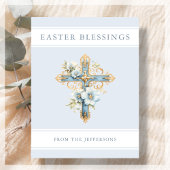 Blauw Bloemenkruis Religieuze Pasen Zegeningen Briefkaart
