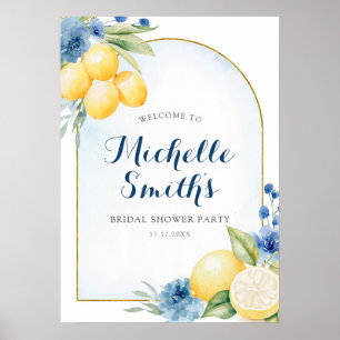 Blauw bloemenlimonade Vrijgezellenfeest welkomstbo Poster