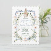Blauw Bloemenlint Baby Bunny Baby shower Kaart (Staand voorkant)