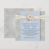 Blauw Bloemenlint Zilver Damast Bruiloft Uitnodige Kaart (Voorkant / Achterkant)