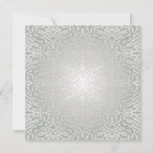 Blauw Bloemenlint Zilver Damast Bruiloft Uitnodige Kaart (Achterkant)