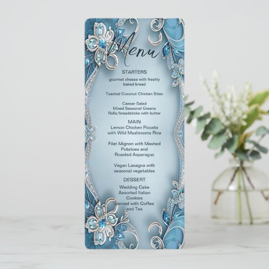 Blauw  Bloemenmenu Menu (Staand voorkant)