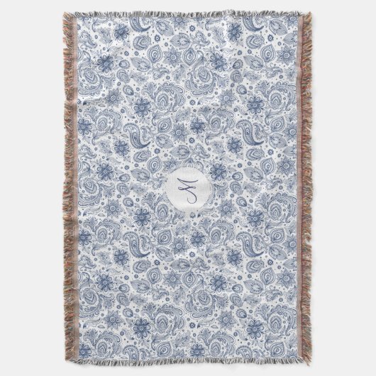 Blauw  bloemenmonogram T - mandje Deken (Voorkant Verticaal)