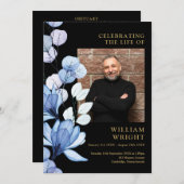 Blauw Bloemenmonument begrafenisopdracht Programmakaart (Voorkant / Achterkant)