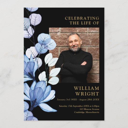 Blauw Bloemenmonument begrafenisopdracht Programmakaart (Voorkant)