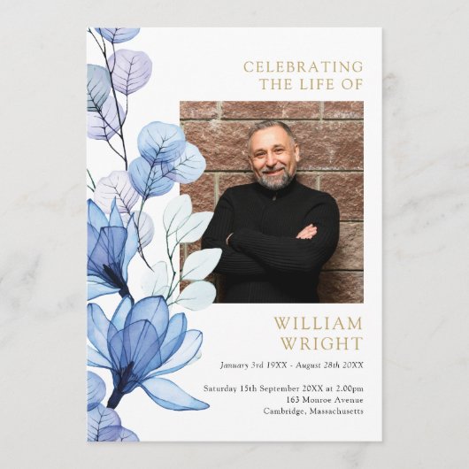 Blauw Bloemenmonument begrafenisopdracht Programmakaart (Voorkant)