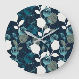 blauw bloemennacht tuin patroon gooi pil grote klok