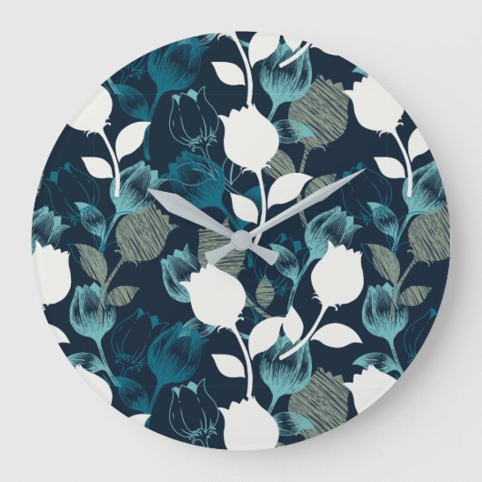  blauw bloemennacht tuin patroon gooi pil grote klok (Voorkant)