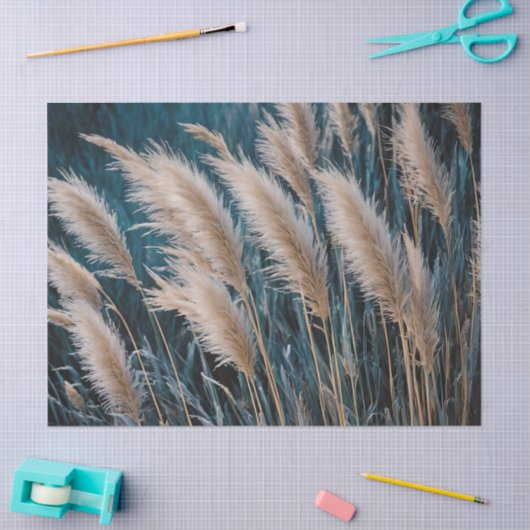 Blauw bloemenpampagras tissuepapier (Craft)