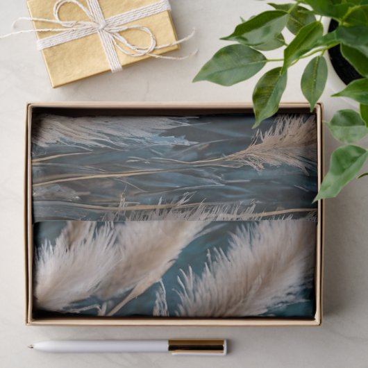 Blauw bloemenpampagras tissuepapier (Geschenk)