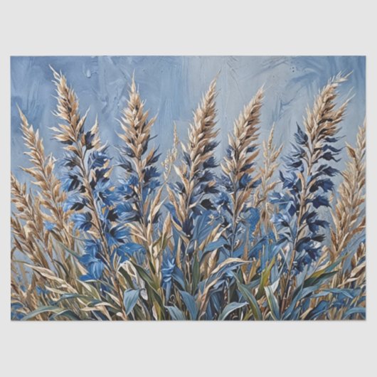 Blauw bloemenpampagras tissuepapier (Voorkant)