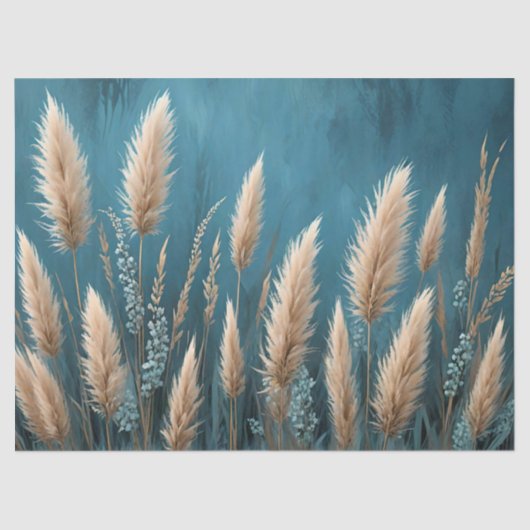 Blauw bloemenpampagras tissuepapier (Voorkant)