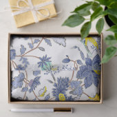 Blauw bloemenpapier Geel vogelvlees Tissuepapier (Geschenk)