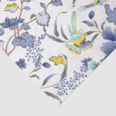 Blauw bloemenpapier Geel vogelvlees Tissuepapier (Detail)