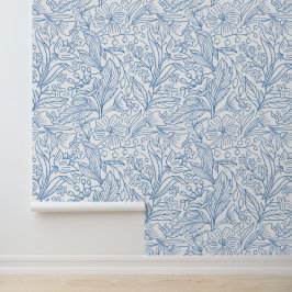 Blauw bloemenpatroon behang
