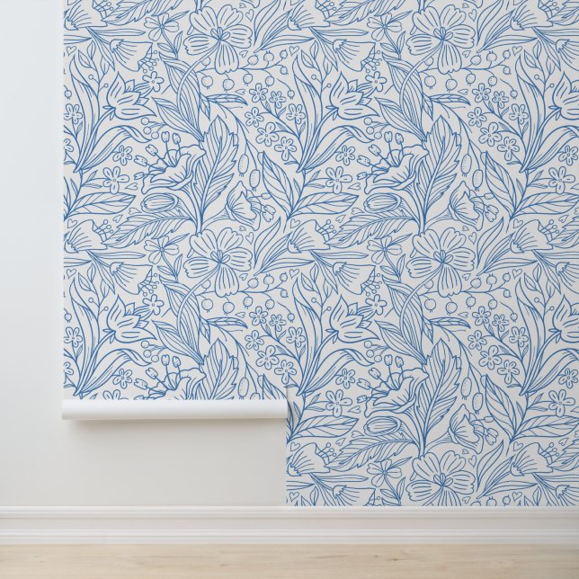 Blauw bloemenpatroon behang (Applicatie)