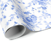  blauw bloemenpatroon cadeaupapier (Rol Hoek)