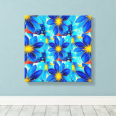 blauw bloemenpatroon canvas afdruk (Insitu (Houten vloer))