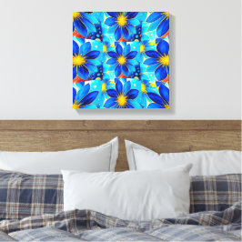 blauw bloemenpatroon canvas afdruk