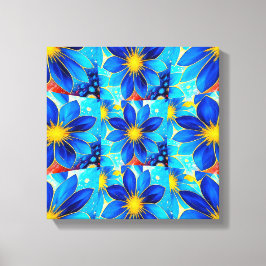 blauw bloemenpatroon canvas afdruk