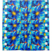 blauw bloemenpatroon douchegordijn (Voorkant)