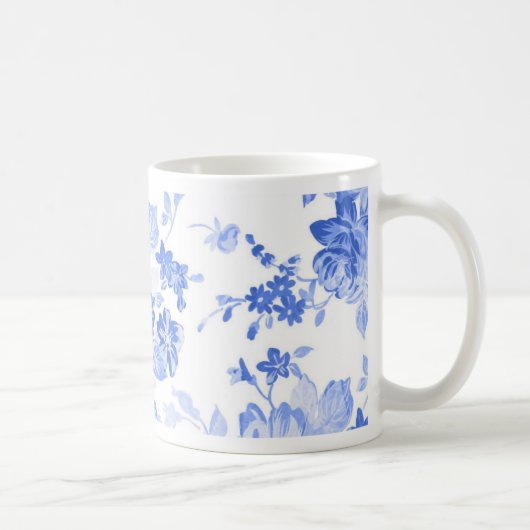  blauw bloemenpatroon koffiemok (Rechts)